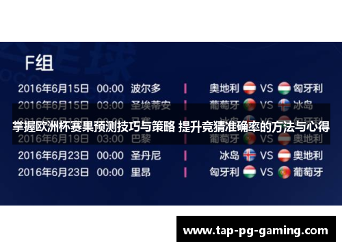 掌握欧洲杯赛果预测技巧与策略 提升竞猜准确率的方法与心得