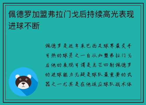 佩德罗加盟弗拉门戈后持续高光表现进球不断